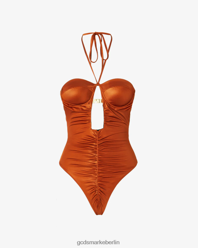 GCDS Frauen Badeanzug mit Logo-Kette LP42F475 orange Kleidung