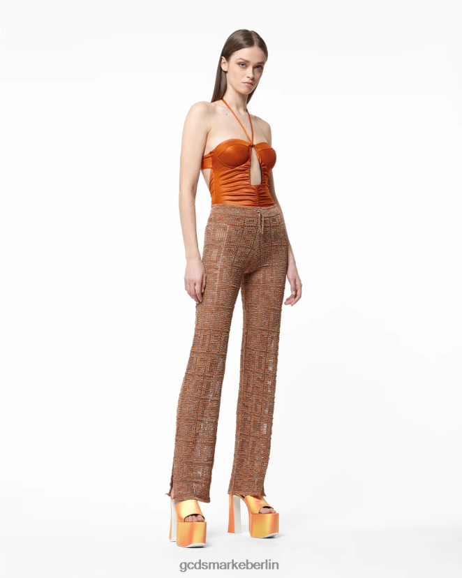 GCDS Frauen Badeanzug mit Logo-Kette LP42F475 orange Kleidung