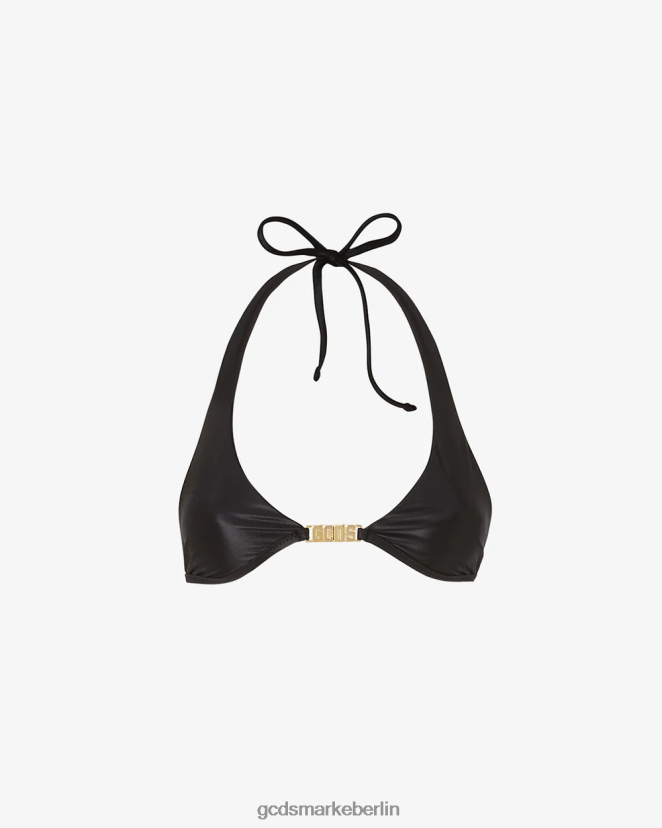 GCDS Frauen Bikini-BH mit Metallic-Logo und Clip LP42F483 Schwarz Kleidung