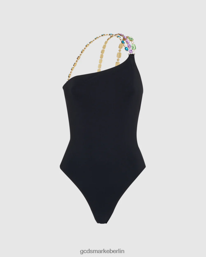 GCDS Frauen Bling-Badeanzug mit einer Schulter LP42F566 Schwarz Kleidung