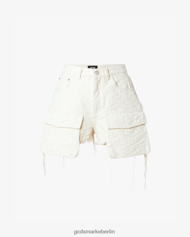 GCDS Frauen Canvas-Monogramm-Shorts LP42F459 cremefarben Kleidung