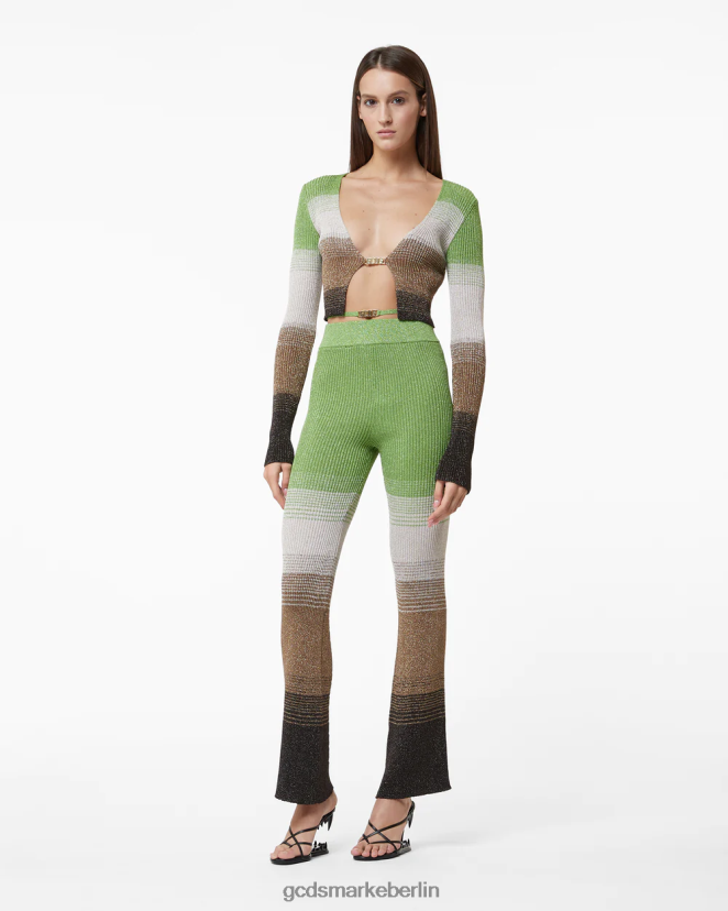 GCDS Frauen Hose aus Lurex-Degrade-Strick LP42F435 Militärgrün Kleidung
