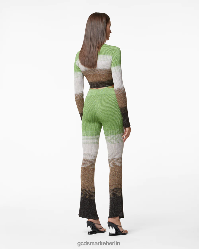 GCDS Frauen Hose aus Lurex-Degrade-Strick LP42F435 Militärgrün Kleidung