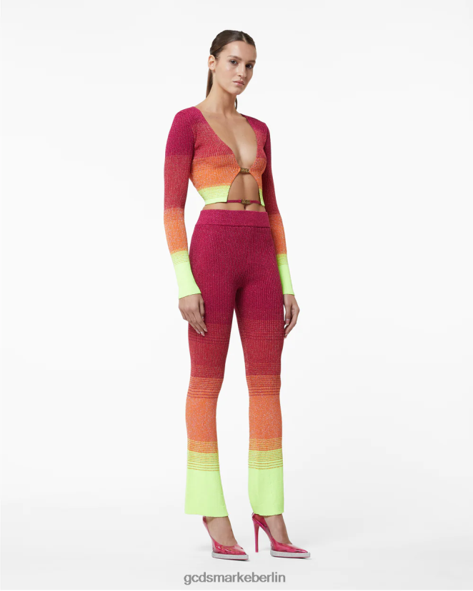 GCDS Frauen Hose aus Lurex-Degrade-Strick LP42F437 Fuchsie Kleidung