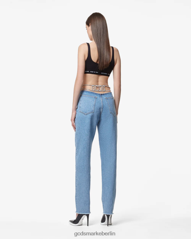 GCDS Frauen Jeanshose mit Halsband LP42F447 neues hellblau Kleidung