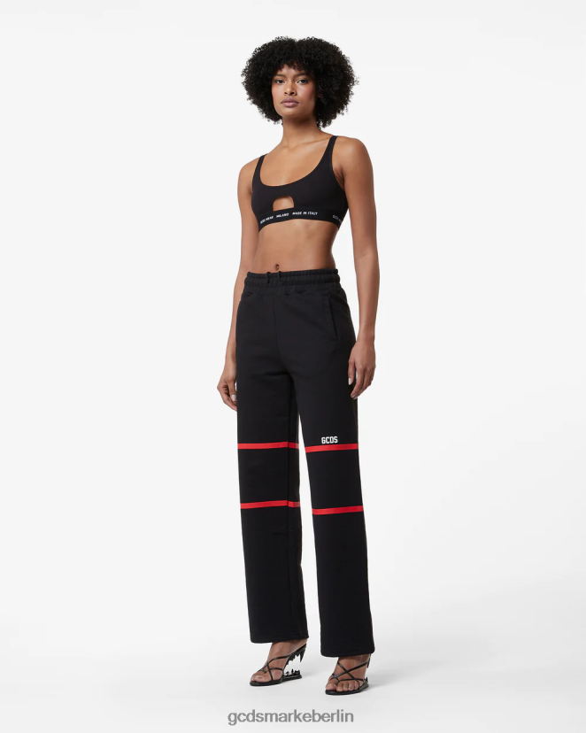 GCDS Frauen Jogginghose mit niedrigem Bandlogo LP42F452 Schwarz Kleidung