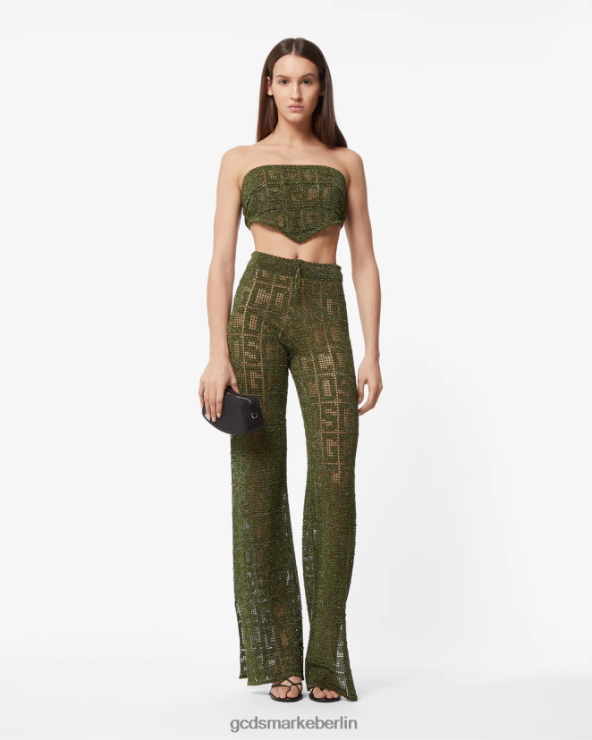 GCDS Frauen Monogramm-Makramee-Hose LP42F436 Militärgrün Kleidung