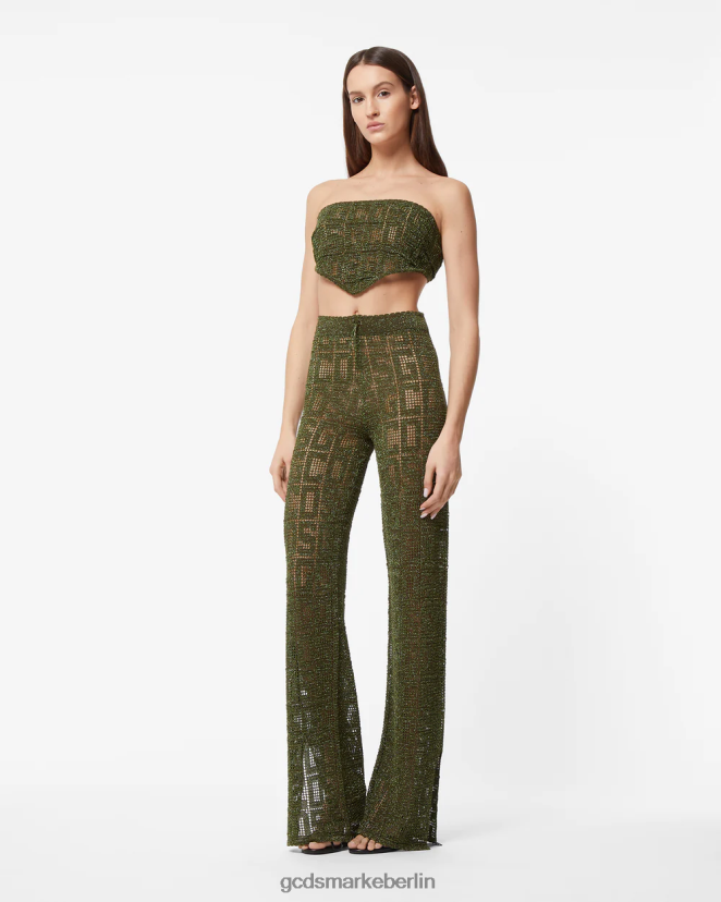 GCDS Frauen Monogramm-Makramee-Hose LP42F436 Militärgrün Kleidung
