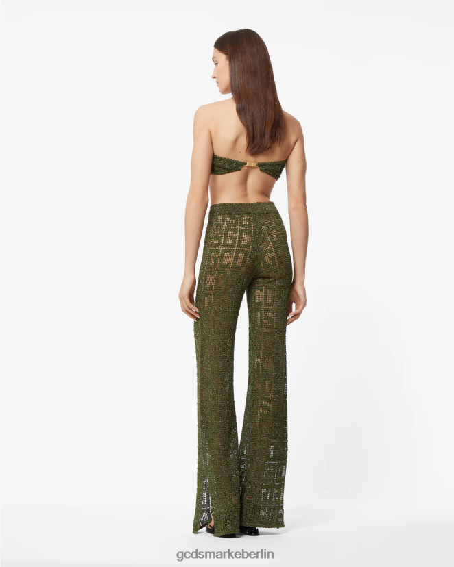 GCDS Frauen Monogramm-Makramee-Hose LP42F436 Militärgrün Kleidung