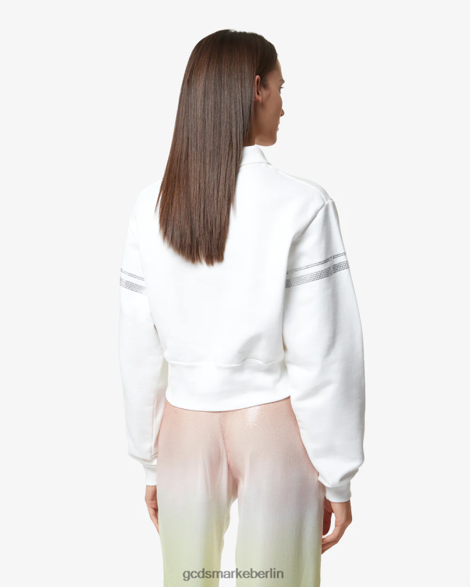 GCDS Frauen Bling-Sweatshirt mit halbem Reißverschluss LP42F344 Weiß Kleidung