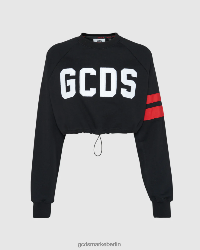 GCDS Frauen Crop-Rundhalsausschnitt mit Logo LP42F561 Schwarz Kleidung