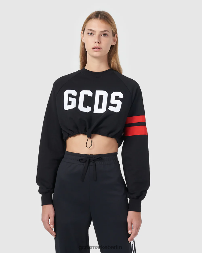 GCDS Frauen Crop-Rundhalsausschnitt mit Logo LP42F561 Schwarz Kleidung