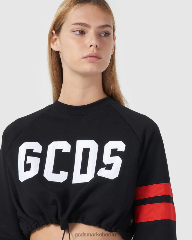 GCDS Frauen Crop-Rundhalsausschnitt mit Logo LP42F561 Schwarz Kleidung
