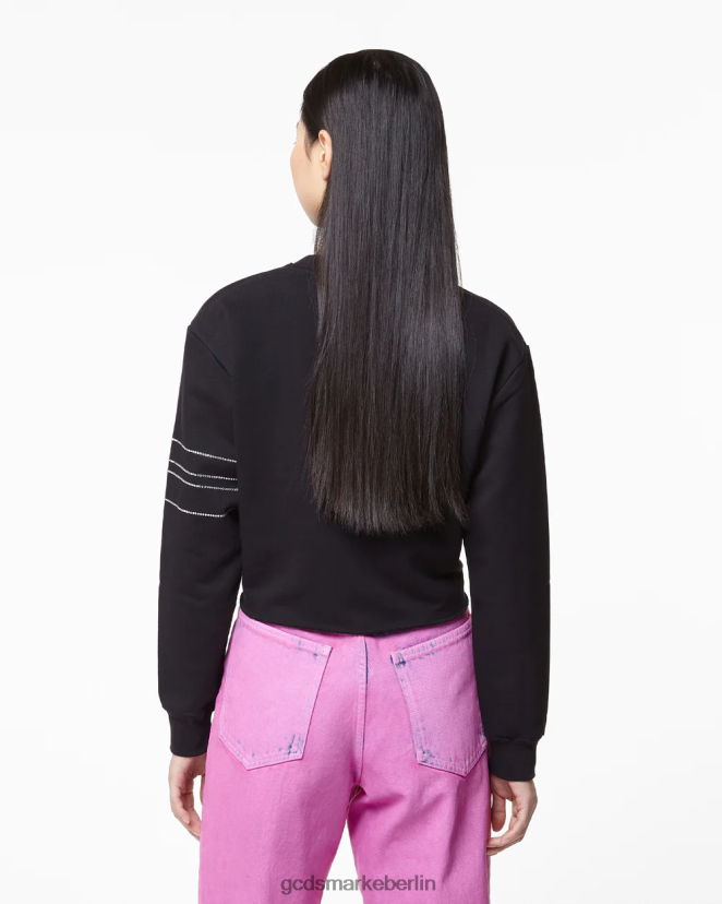 GCDS Frauen Kurzes Sweatshirt aus glitzerndem Jersey LP42F341 Schwarz Kleidung
