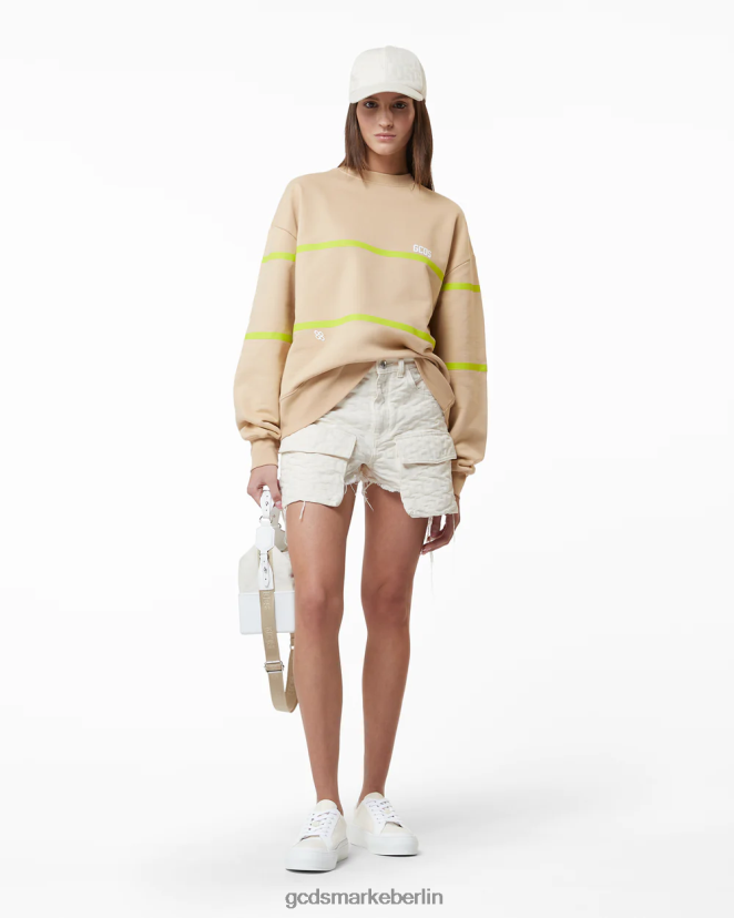 GCDS Frauen Logo-Pullover mit niedrigem Band LP42F351 Beige Kleidung