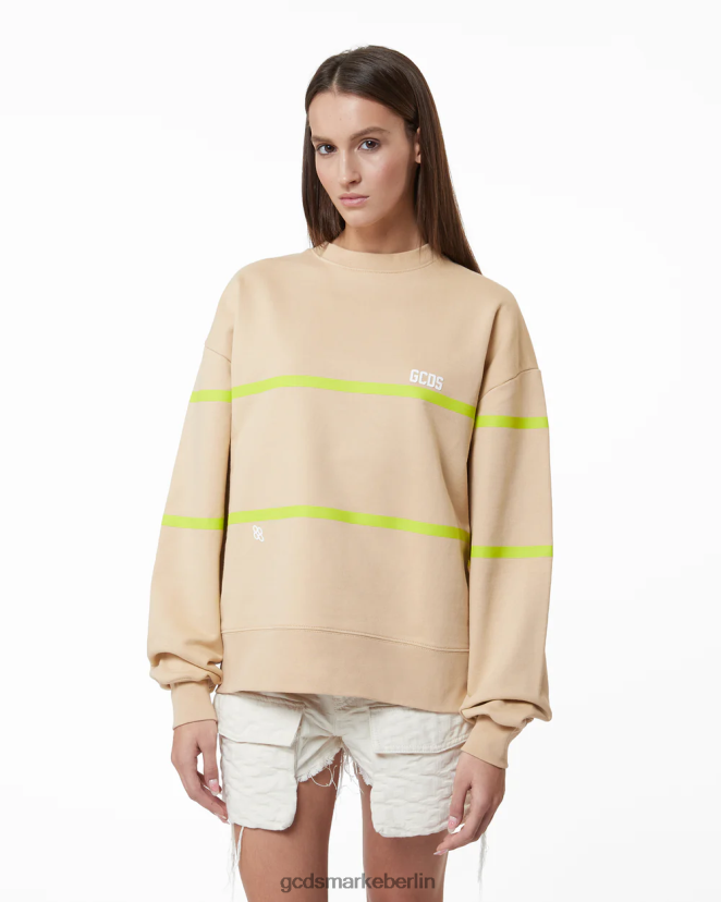 GCDS Frauen Logo-Pullover mit niedrigem Band LP42F351 Beige Kleidung