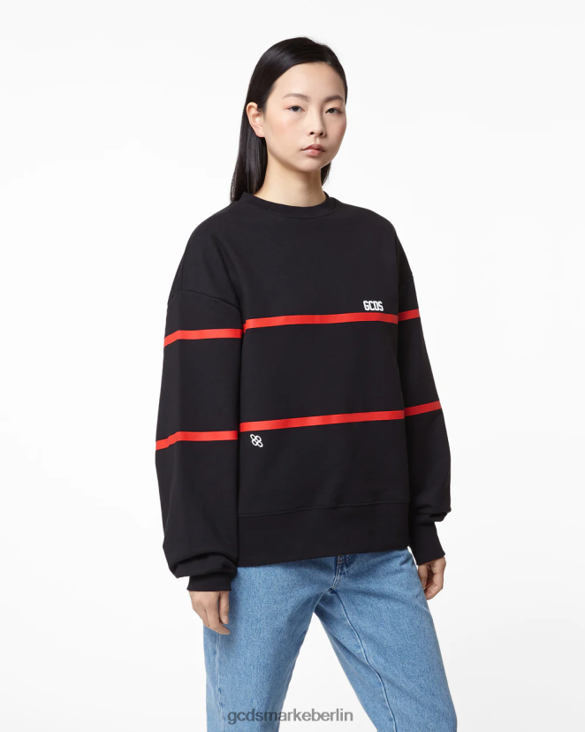 GCDS Frauen Logo-Pullover mit niedrigem Band LP42F352 Schwarz Kleidung