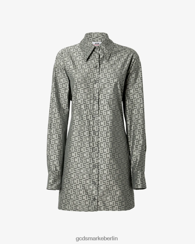 GCDS Frauen Bling-Monogramm-Hemdkleid LP42F426 Militärgrün Kleidung