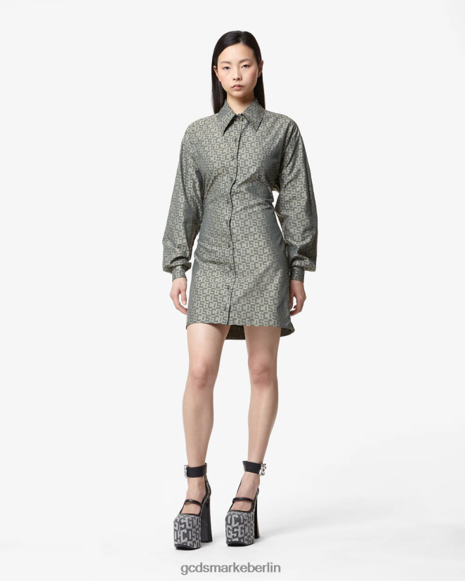 GCDS Frauen Bling-Monogramm-Hemdkleid LP42F426 Militärgrün Kleidung