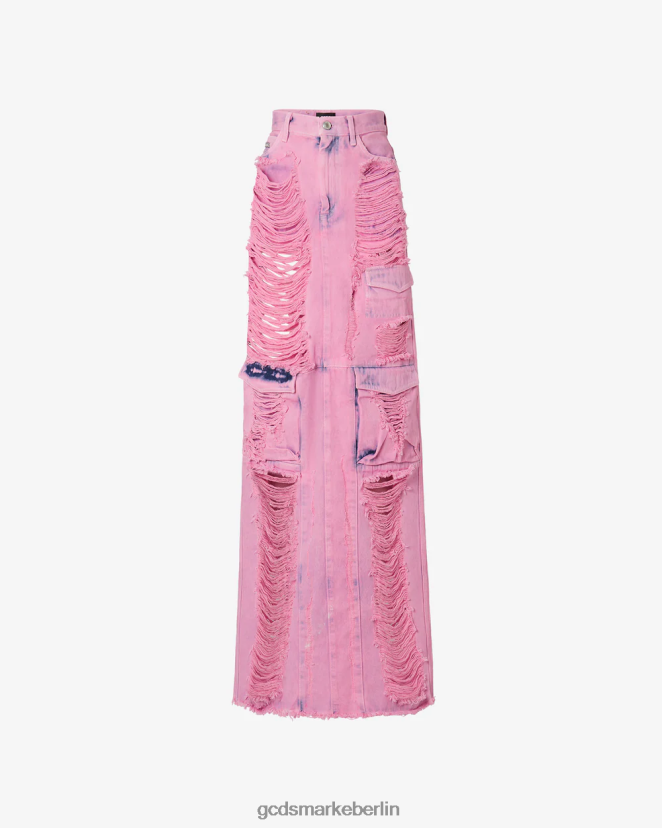 GCDS Frauen Langer Ultracargo-Jeansrock mit Fransen LP42F433 Rosa Kleidung