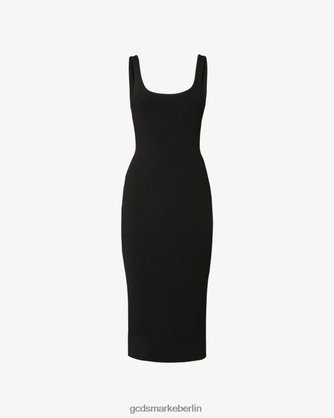 GCDS Frauen Langes Kleid mit Logo-Kette LP42F400 Schwarz Kleidung