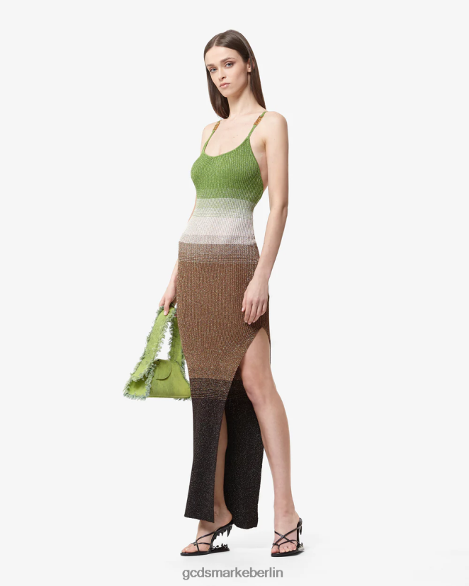 GCDS Frauen Langes Tankkleid mit Lurex-Degradierung LP42F413 Militärgrün Kleidung