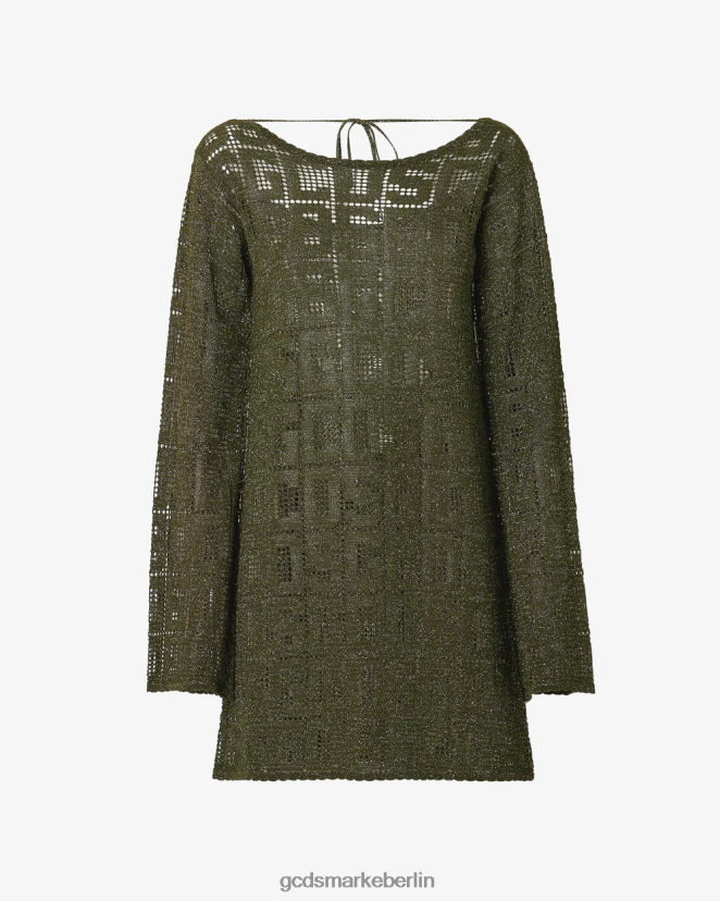 GCDS Frauen Makramee-Kleid mit Monogramm LP42F409 Militärgrün Kleidung