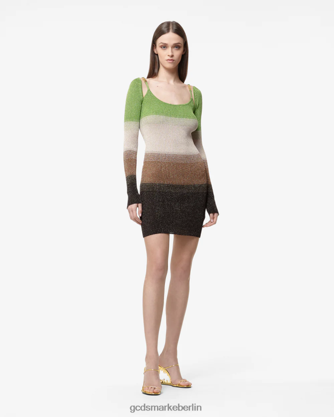 GCDS Frauen Minikleid mit Lurex-Degradierung LP42F414 Militärgrün Kleidung