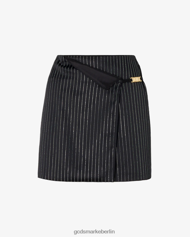 GCDS Frauen Nadelstreifenrock mit Logo-Clip LP42F423 Schwarz Kleidung