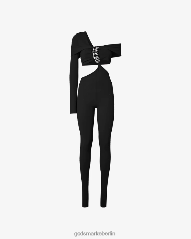 GCDS Frauen Overall mit Logo-Kette LP42F399 Schwarz Kleidung