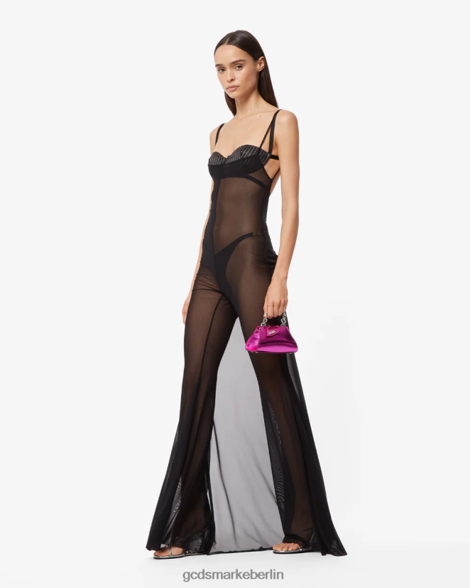 GCDS Frauen durchsichtiges Kleid LP42F397 Schwarz Kleidung