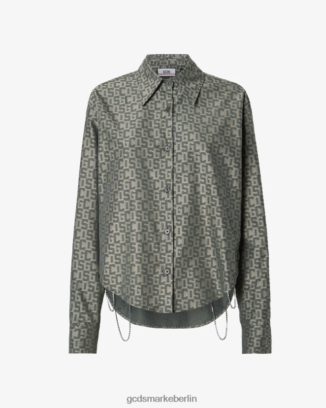 GCDS Frauen Bling-Monogramm-Overshirt LP42F318 Militärgrün Kleidung