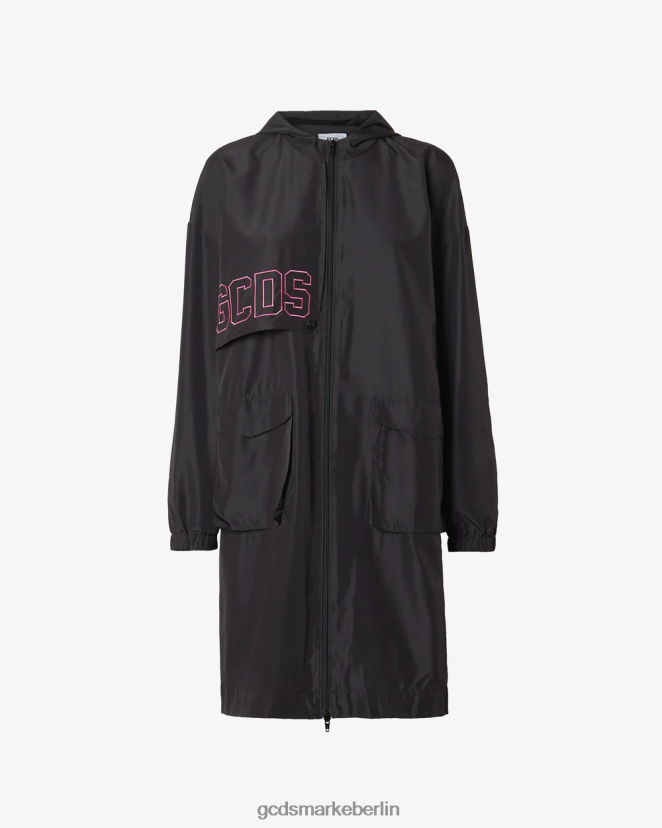 GCDS Frauen Herzförmiger langer Parka LP42F321 Schwarz Kleidung