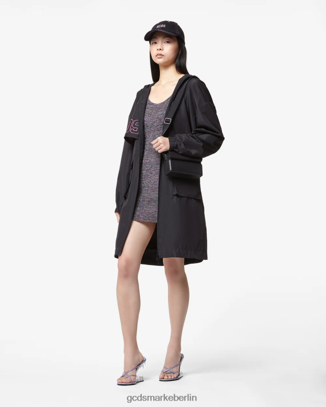 GCDS Frauen Herzförmiger langer Parka LP42F321 Schwarz Kleidung