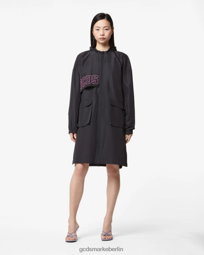 GCDS Frauen Herzförmiger langer Parka LP42F321 Schwarz Kleidung