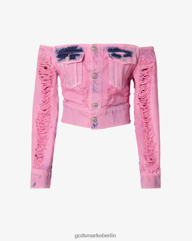 GCDS Frauen Jeansjacke mit Fransen LP42F316 Rosa Kleidung