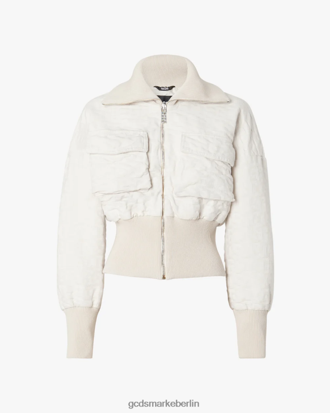 GCDS Frauen Kurze Bomberjacke aus Canvas mit Monogramm LP42F314 cremefarben Kleidung