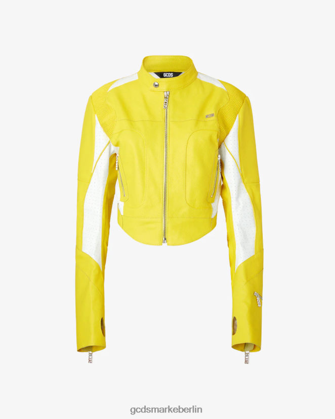 GCDS Frauen Spongebob-Lederjacke LP42F315 Gelb Kleidung