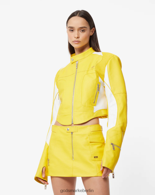 GCDS Frauen Spongebob-Lederjacke LP42F315 Gelb Kleidung