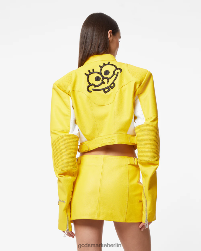 GCDS Frauen Spongebob-Lederjacke LP42F315 Gelb Kleidung