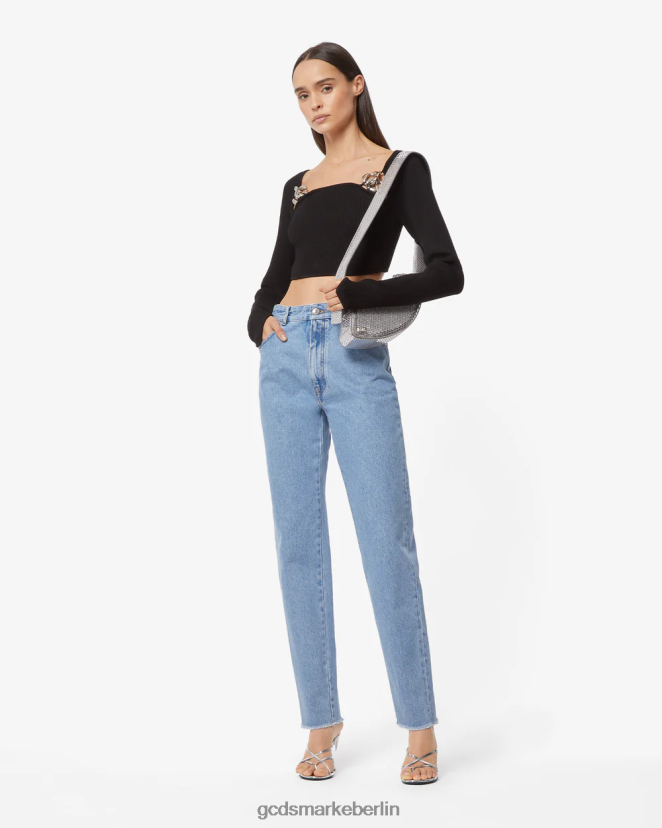 GCDS Frauen Langärmliges Oberteil mit Logo-Kette LP42F386 Schwarz Kleidung