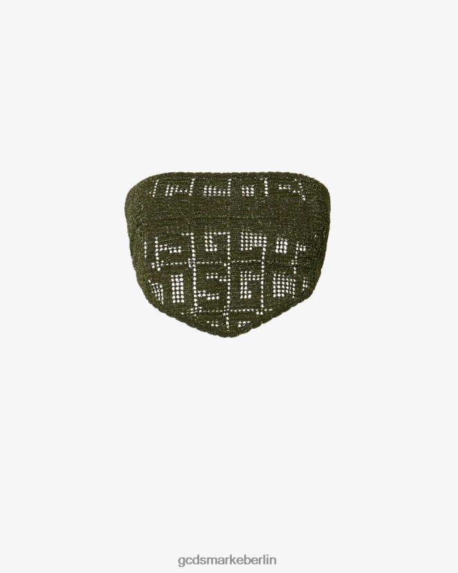 GCDS Frauen Mini-Oberteil aus Makramee mit Monogramm LP42F369 Militärgrün Kleidung