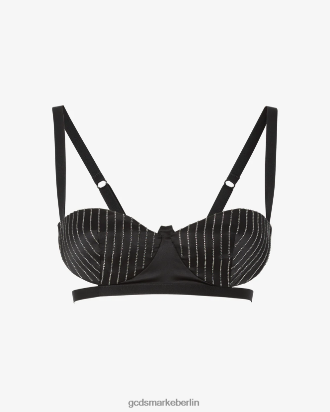 GCDS Frauen Nadelstreifen-BH LP42F378 Schwarz Kleidung