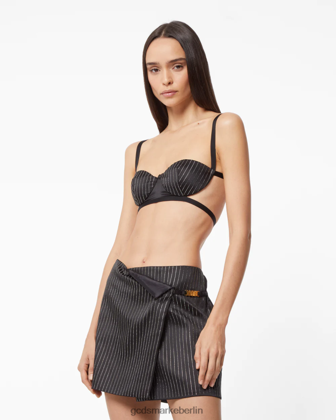 GCDS Frauen Nadelstreifen-BH LP42F378 Schwarz Kleidung