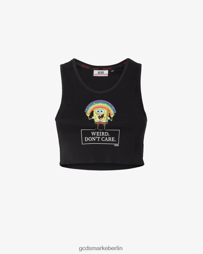 GCDS Frauen Spongebob Don't Care Crop Top LP42F382 Schwarz Kleidung