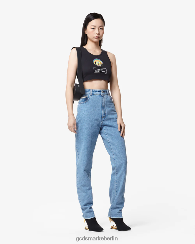 GCDS Frauen Spongebob Don't Care Crop Top LP42F382 Schwarz Kleidung