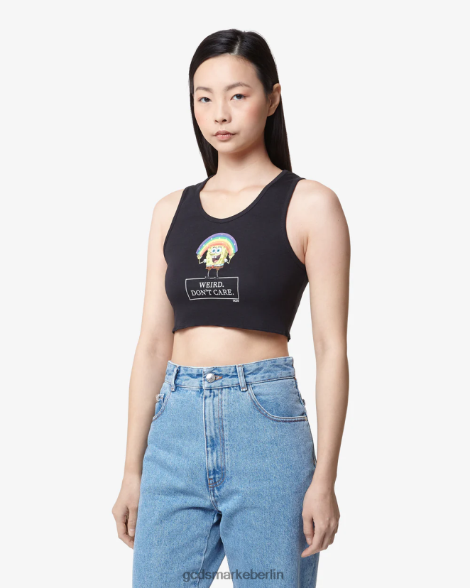GCDS Frauen Spongebob Don't Care Crop Top LP42F382 Schwarz Kleidung