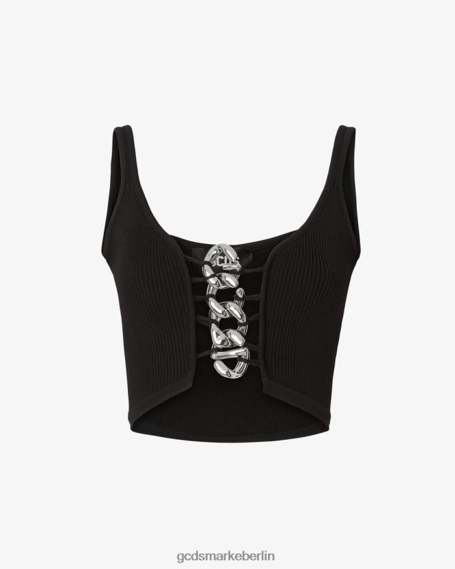 GCDS Frauen Tanktop mit Logo-Kette LP42F387 Schwarz Kleidung