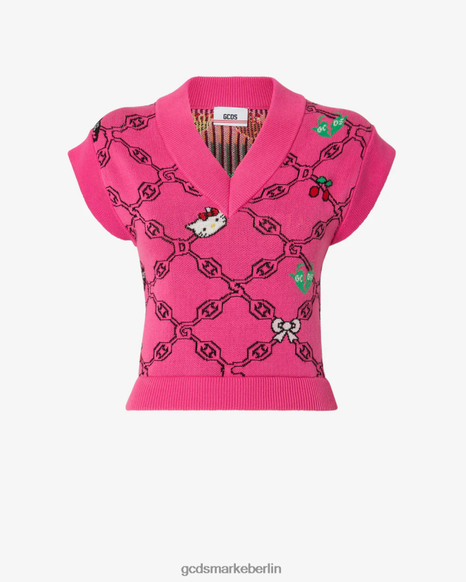 GCDS Frauen Hallo Kitty Jacquard-Weste LP42F334 Fuchsie Kleidung