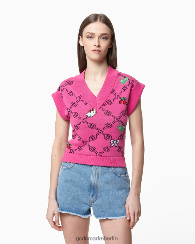 GCDS Frauen Hallo Kitty Jacquard-Weste LP42F334 Fuchsie Kleidung